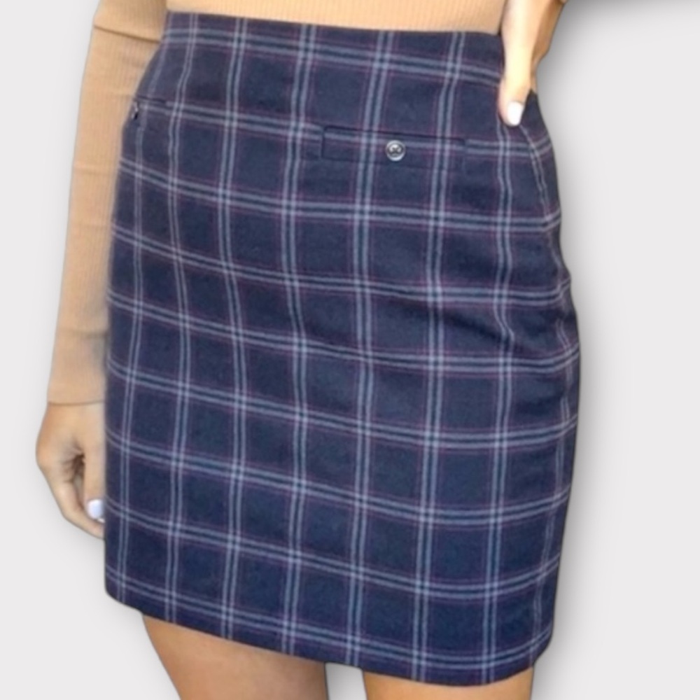 Banana Republic Plaid Mini Skirt, Navy Magenta & Gray, size 10, New